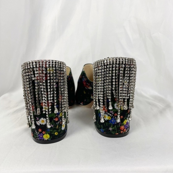Jimmy Choo Baia Crystal Fringe Ditsy Floral Mules - Picture 8 of 13